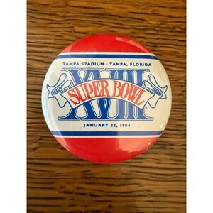Vintage‎ Super Bowl XVIII Pinback Button 1984 Tampa Stadium NFL Raiders Redskins